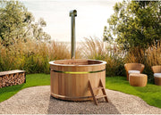 View Holz Badefass Bergen, Hot Tub Ø 160 x 110 cm, inkl. Edelstahl-Ofen 22 kW und Einstiegsleiter, 3-4 Personen, Schwimmbecken, Badebottich, Sprudelbad image 5