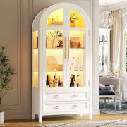 View LVSOMT Gewölbte Glasvitrine mit LED Beleuchtung, 180cm Vitrinenschrank mit Glastüren, Bogen Vitrine mit 4 Display Regale und 2 Schubladen, 3 Farbe image 3