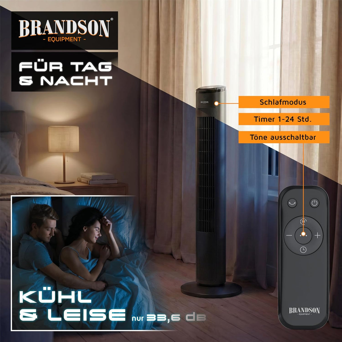 Brandson - Turmventilator – sehr leise - Schlaf Modus – Sieger Ventilatoren und Luftkühler 2026-12 Geschwindigkeitsstufen – Oszillation – mit