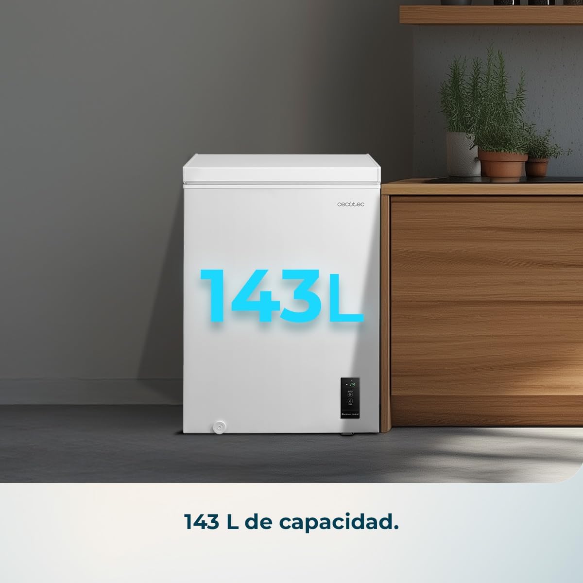 Cecotec Congelador Horizontal 143L Bolero CoolMarket Chest 143P White E. Cesta con Asas, Control Electrónico LED, UltraContact D-Cool, Dual Function,