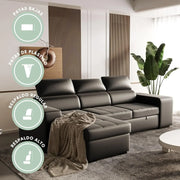 View BUDWING John Sofá Cama Esquinero 4 Plazas - Chaise Longue Reversible, Reposacabezas Ajustable y 2 Pufs – Tapizado en Poliuretano – Estilo Moderno – image 6
