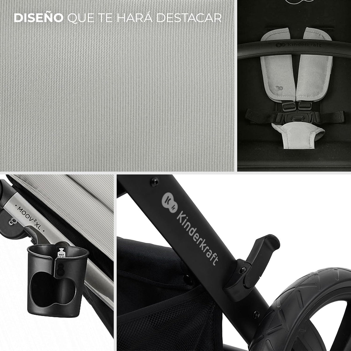 Kinderkraft MOOV XL 3 en 1, Carrito bebé hasta 27 kg, Carro, Con Asiento I-SIZE 40-75 cm, Plegable, Amortiguación, Convertible, Capazo XL, Con