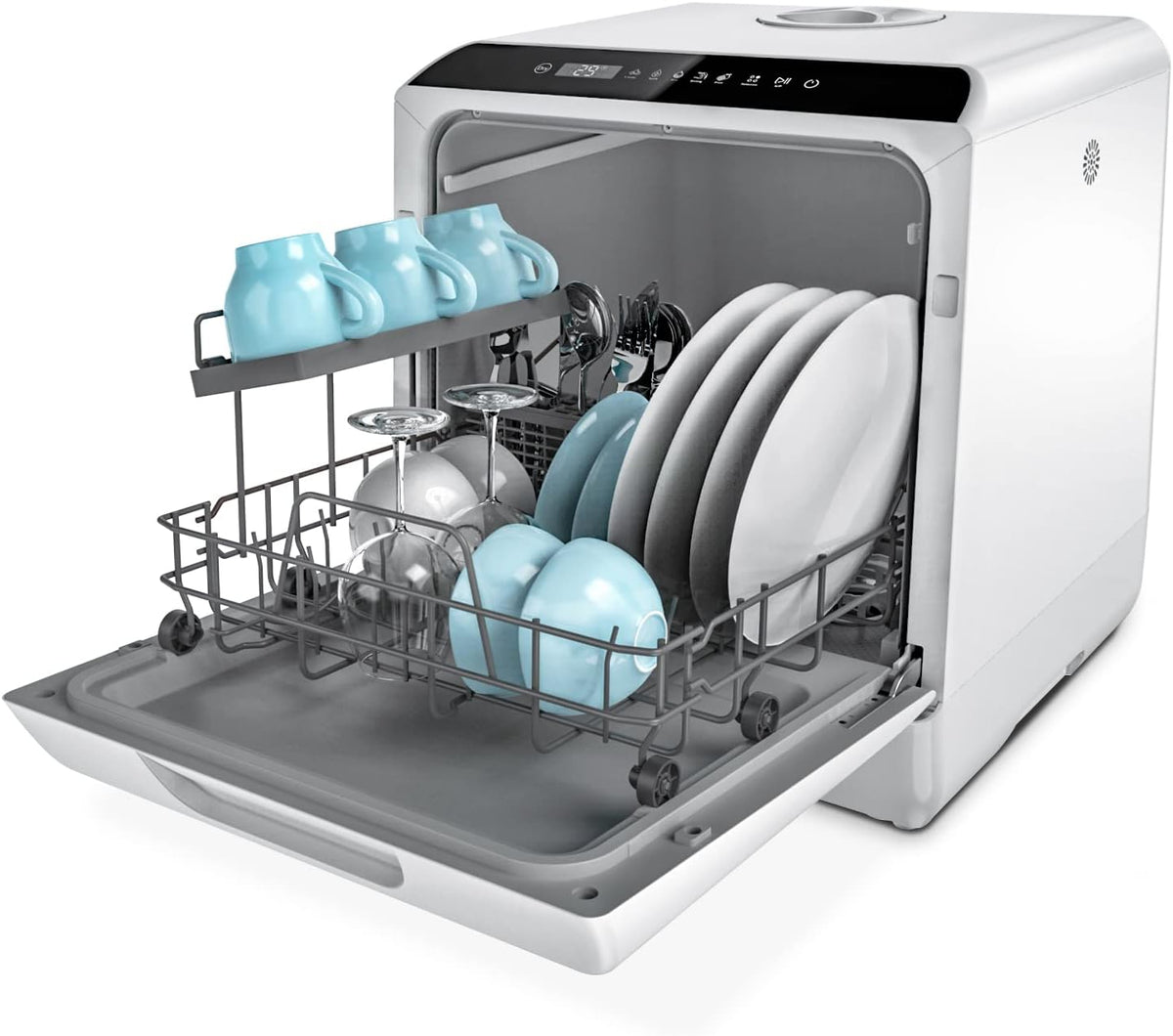 Hermitlux Mini Geschirrspüler, Spülmaschine für 4 Bestecksätze, 5 Liter Wassertank, 6 Programme Mini Tischgeschirrspüler, Perfekt für Wohnungen,