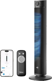 View Midea FZ10-26ARDW Smart Leiser Turmventilator mit Fernbedienung, 19 dB Flüsterleise, DC-Motor, 4 Modi & 12 Stufen, 24h Timer, App-Steuerung für image 1