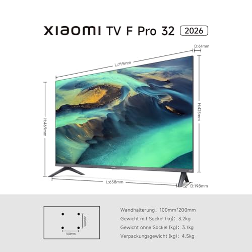 Xiaomi TV F Pro 32, 32 Zoll (81 cm), QLED, Smart TV, Fire OS7, Triple Tuner DVB-C/S/S2/T/T2,Dolby Audio , DTS Virtual:X, DTS-HD, Sprachsteuerung mit