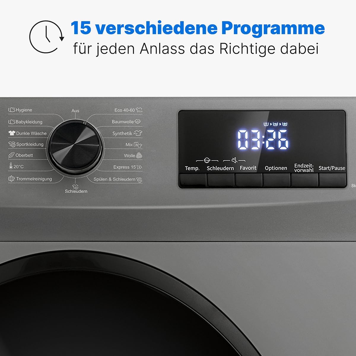 Bomann Waschmaschine 8kg | max. 1400 U/min | 10 Jahre Motor-Garantie | robuster, leiser & langlebiger Invertermotor | 15 Waschprogramme | LED-Display
