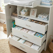 View ecomi Cómoda Cambiador para bebé en Madera con Plan de Cambiar, 3 cajones, 1 puerta, Altura 100 cm, Color Blanco, Dimensiones 113x100 cm, tiradores image 4
