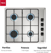 View TEKA Placa de Gas Butano, 60 cm, 4 Fuegos, Mandos Ergonómicos, Seguridad Termopar, Parrillas Esmaltadas, HLX 640 KL image 3