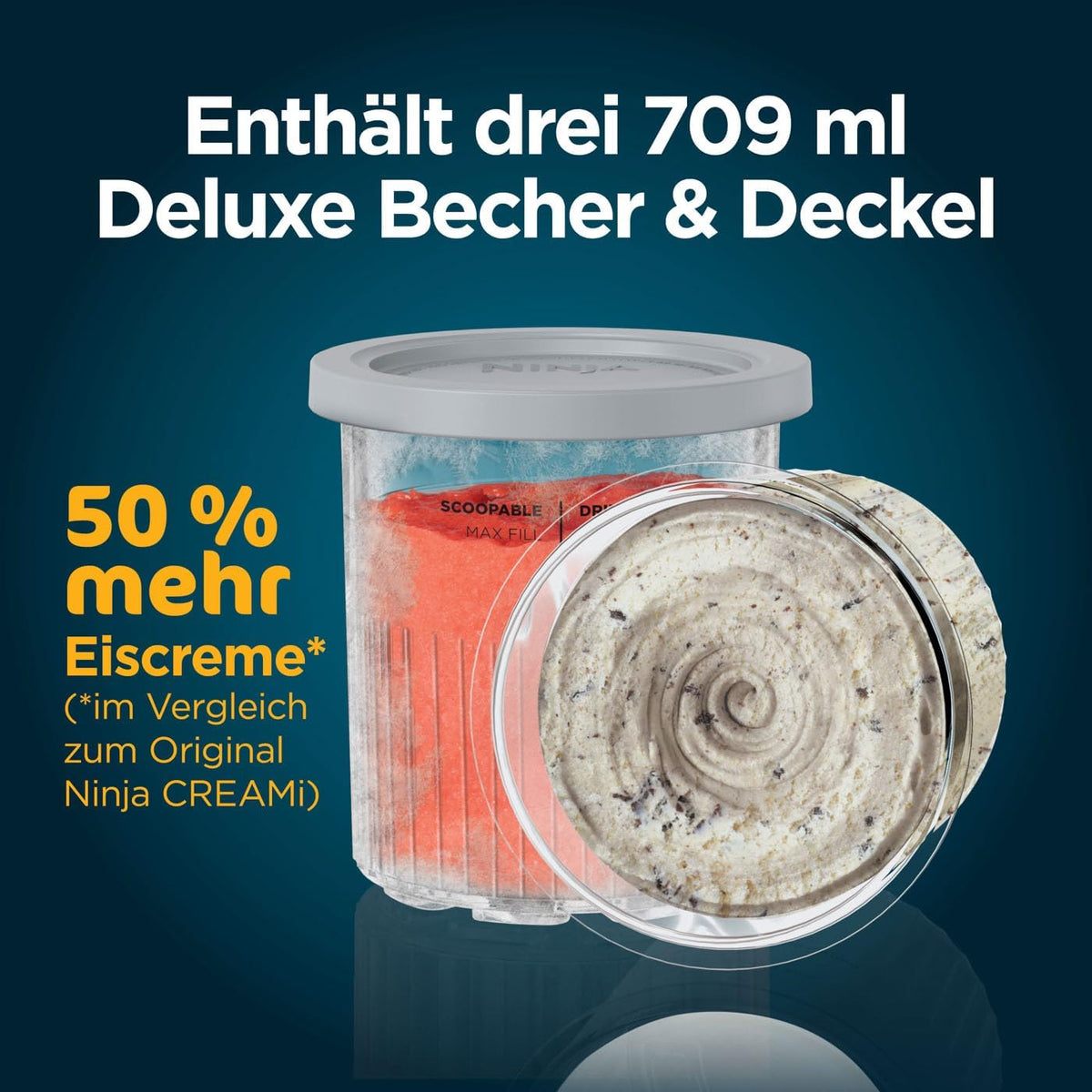 Ninja CREAMi Deluxe Eis-und Eisgetränkmaschine mit 2 Bechern, 10 Funktionen, macht Eiscreme, Gelato, Sorbet, Frozen Yoghurt, Milchshakes, Slushi &
