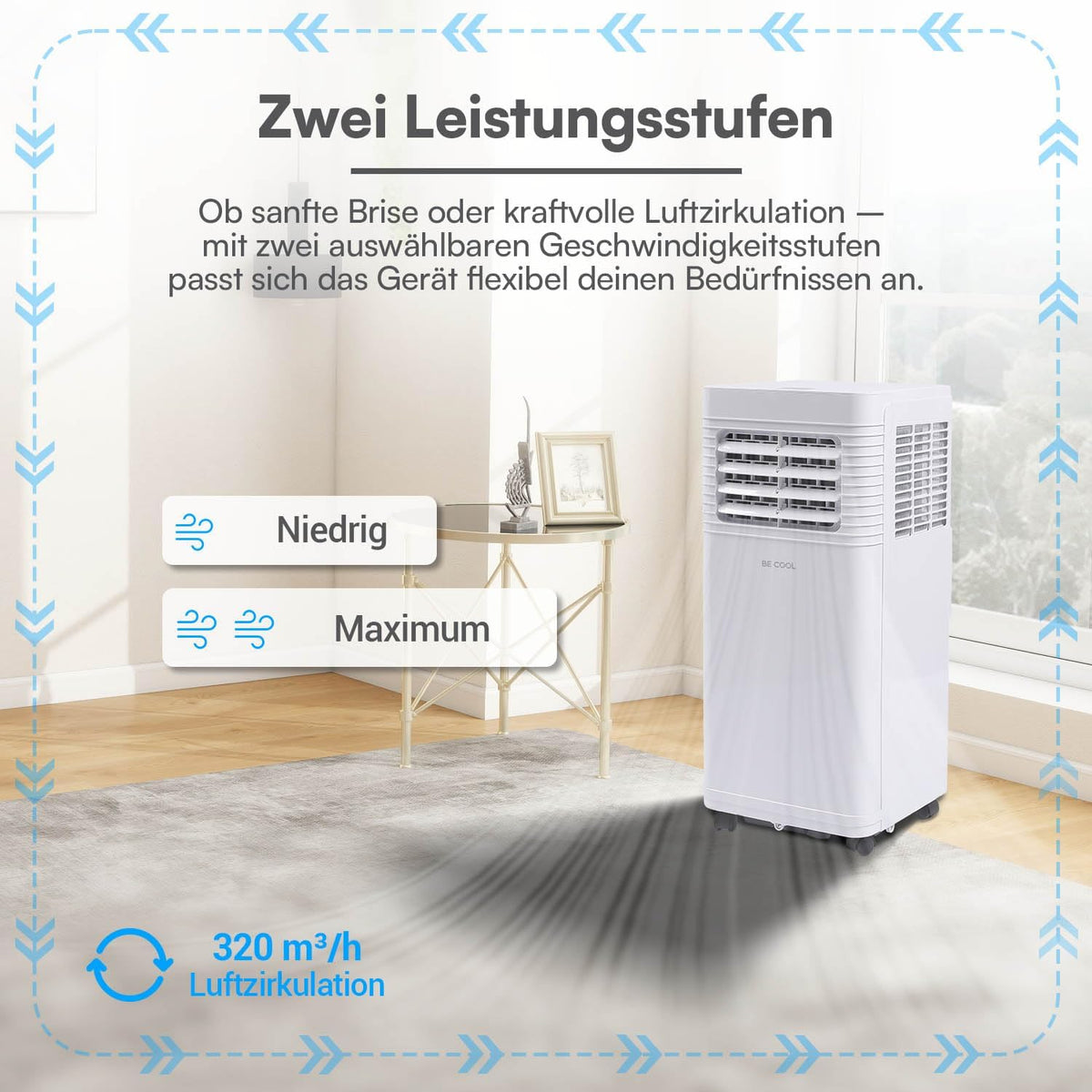 BE COOL Mobiles Klimagerät 7000 BTU mit WLAN, 3in1 Klimaanlage zum Kühlen, Entfeuchten & Lüften, für Räume bis 24 m², Fernbedienung, Timer,