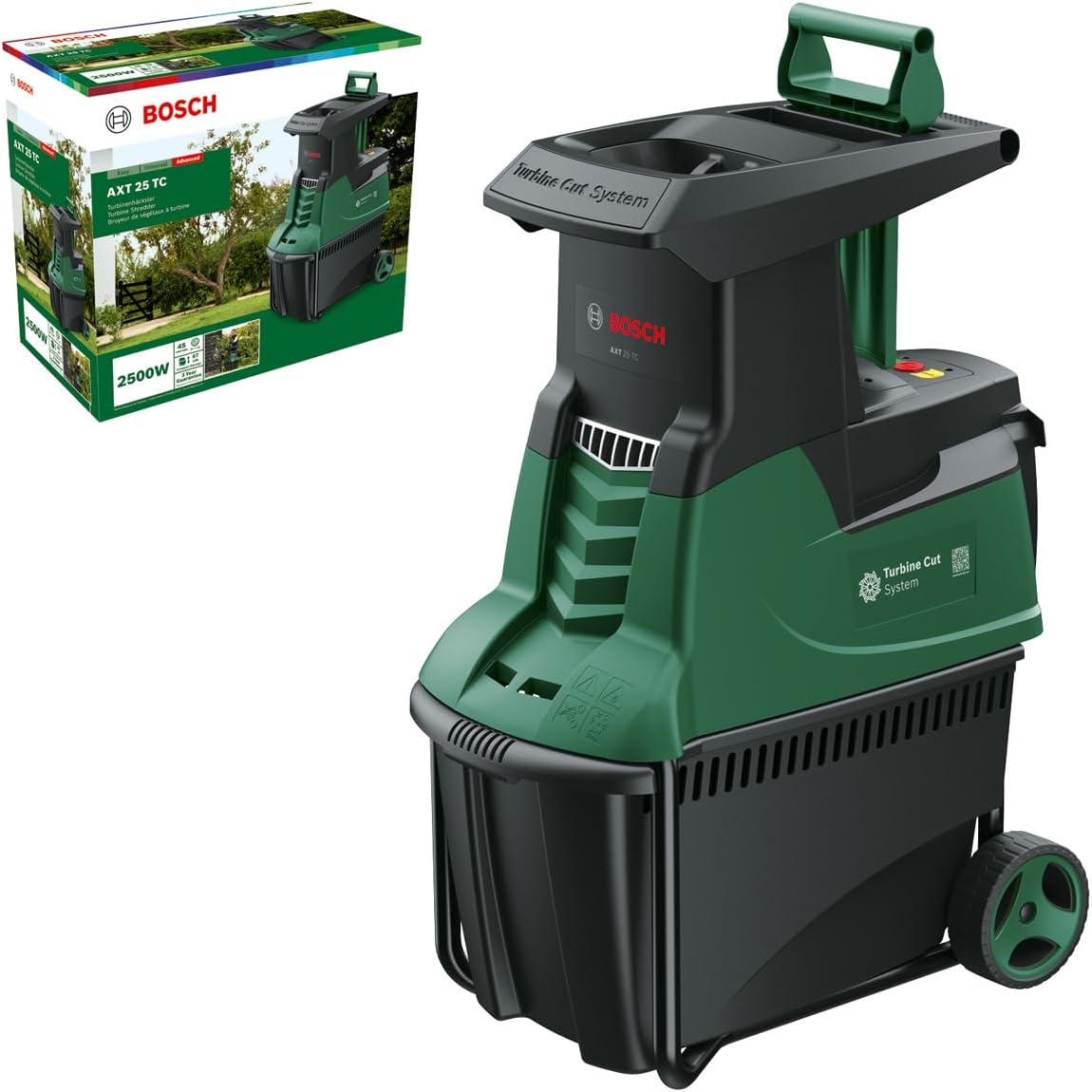 Bosch Turbinenhäcksler AXT 25 TC (2.500 W; geeignet für Holz und harte Gartenabfälle; inklusive Gartenhandschuhe; integrierte Fangbox 53 l; in Karton)