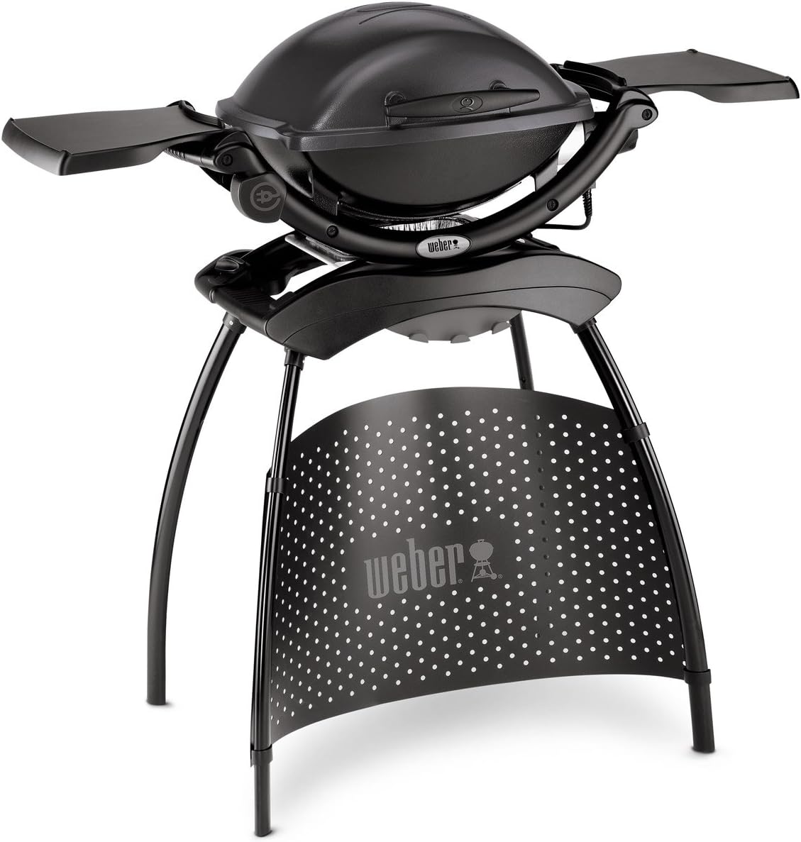 Weber Q1400 Elektrogrill mit Stand, 43 x 32cm Grillfäche, portabler BBQ Grill, 2-geteilter porzellanemaillierter Guss-Grillrost, Aluminiumguss Deckel