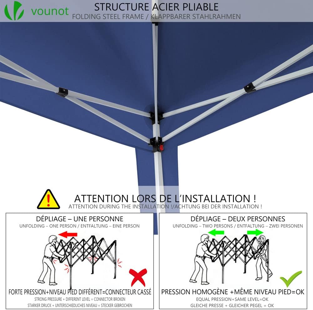 VOUNOT Carpa Plegable Gazebo 3x3m con 4 Paredes y 4 Bolsas de Arena, Cenador Pabellón de Jardín para Camping, Fiestas, Exterior, Color Azul