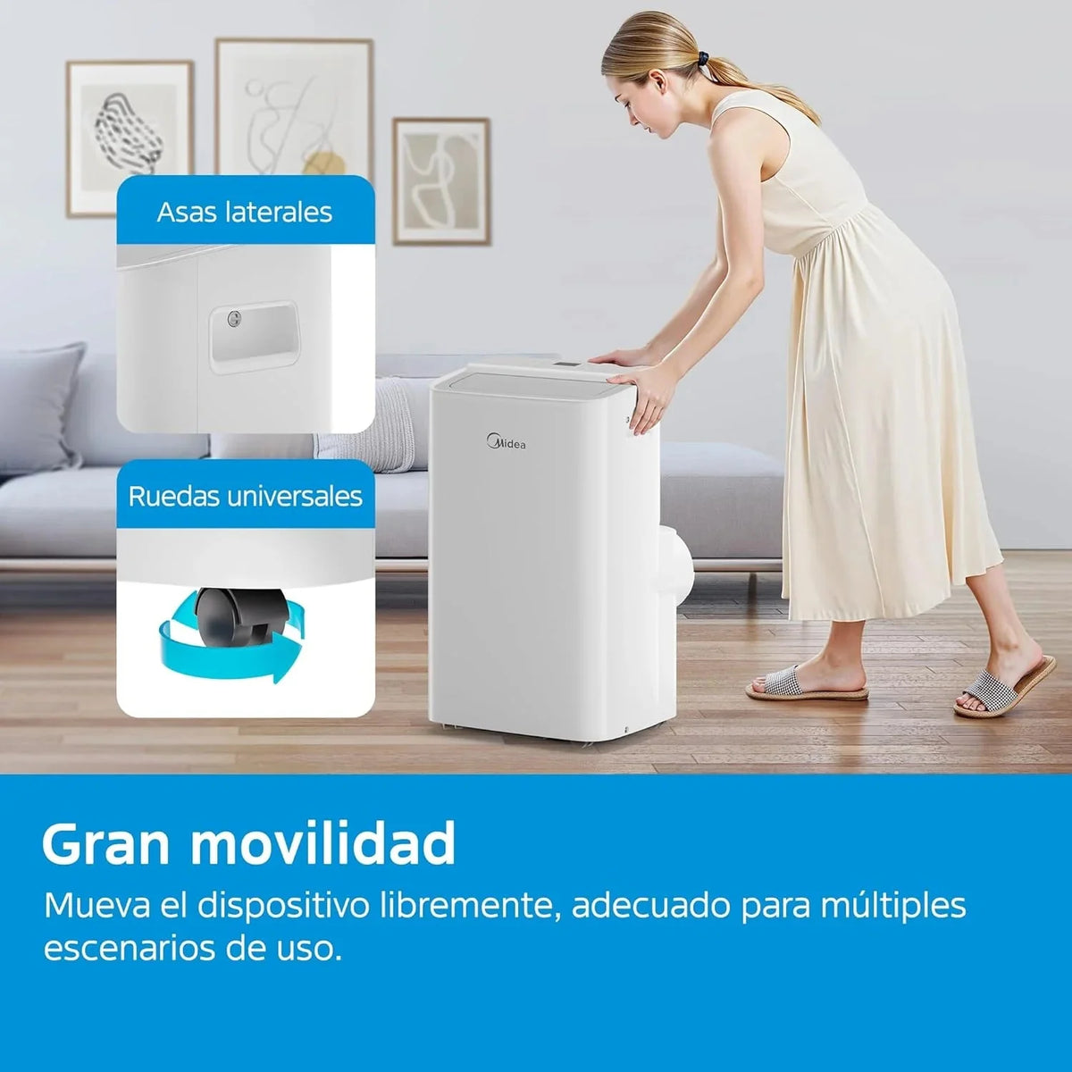 MIDEA Pingüino Aire Acondicionado Portátil 3 en 1 | 3000 Frigorías / 12000 BTU | Air conditioner Silencioso 43m2 - Deshumidificador Ventilador