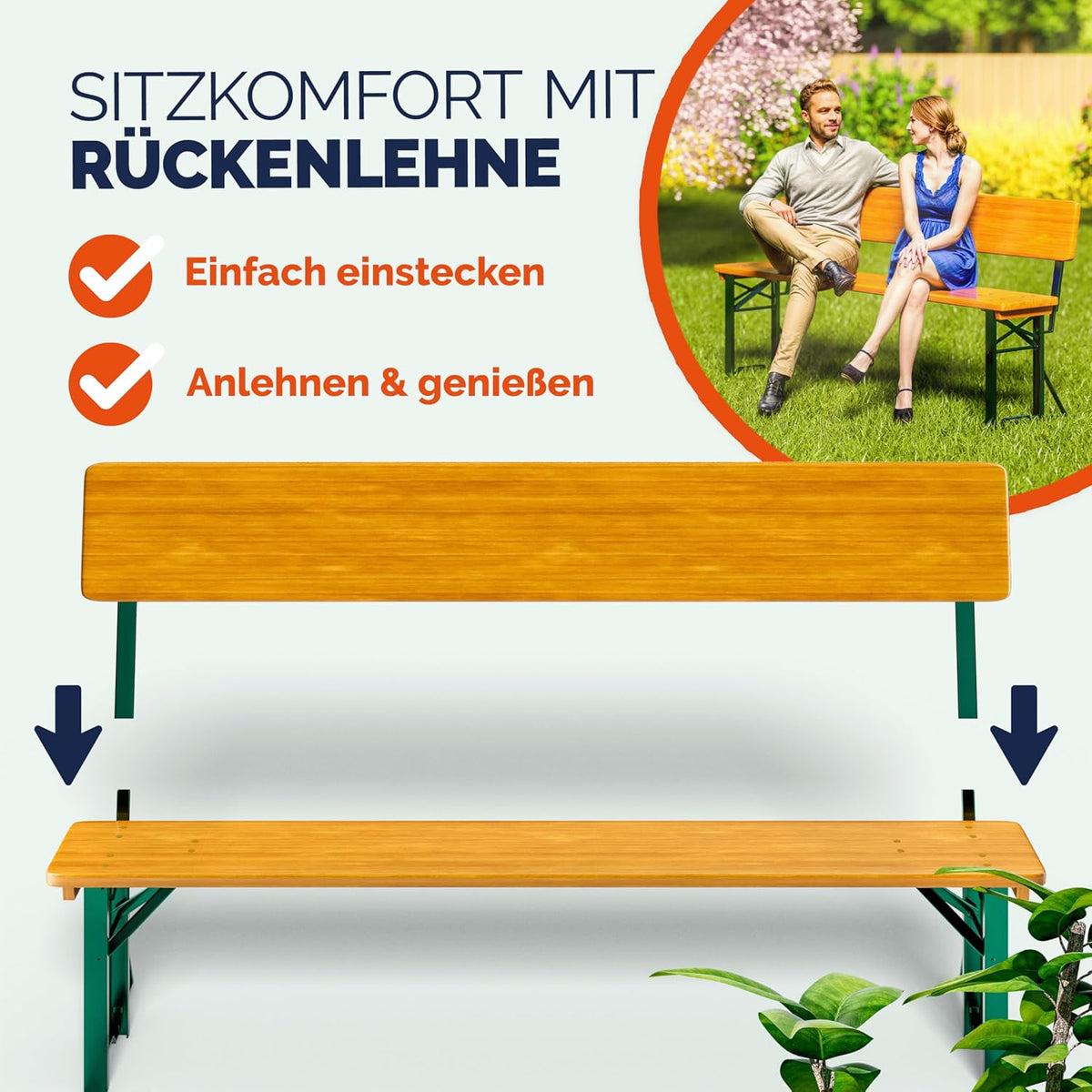 Casaria Bierzeltgarnitur mit Lehne 170 cm Klappbar Stabil 2X Bierbank 1x Breiter Tisch Holz Biertischgarnitur Festzeltgarnitur Biergartengarnitur