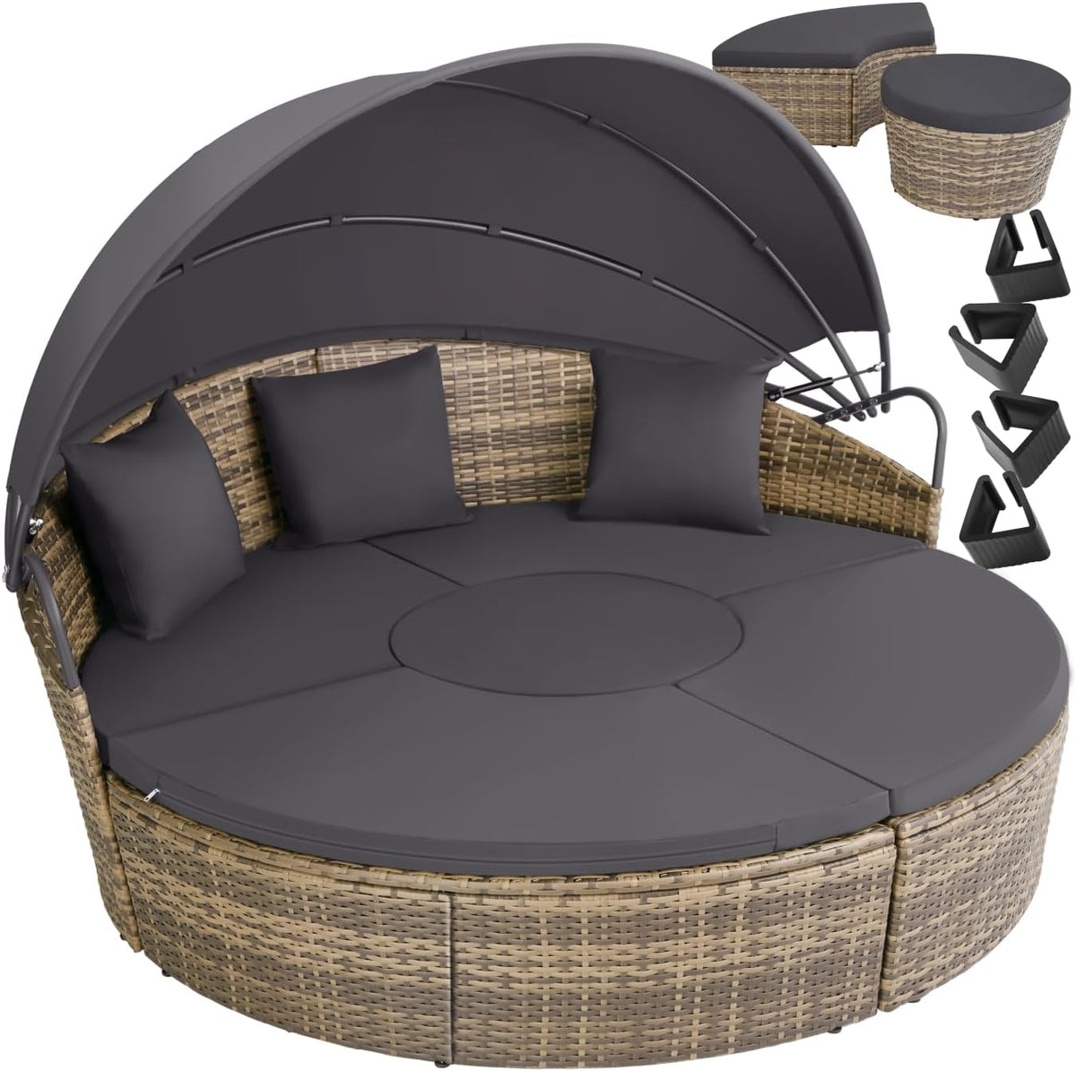 tectake Lounge Muschel Sonneninsel Outdoor wetterfest, Gartenmuschel, Sonnenliege 2 Personen und mehr, multifunktionales Terrasse oder Balkon Möbel,