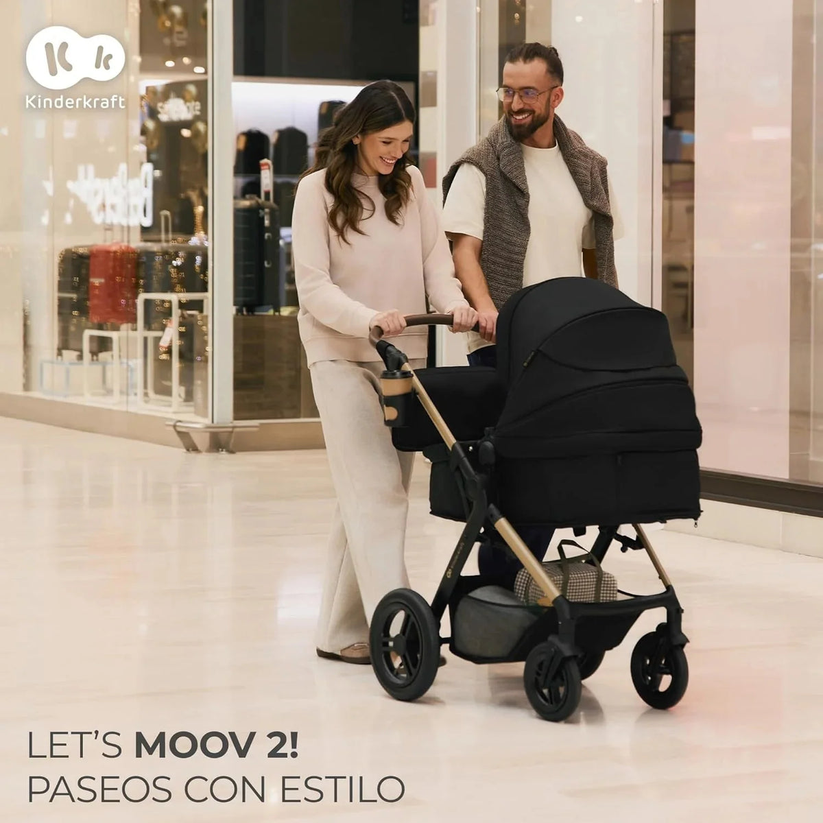 Kinderkraft MOOV XL 3 en 1, Carrito bebé hasta 27 kg, Carro, Con Asiento I-SIZE 40-75 cm, Plegable, Amortiguación, Convertible, Capazo XL, Con