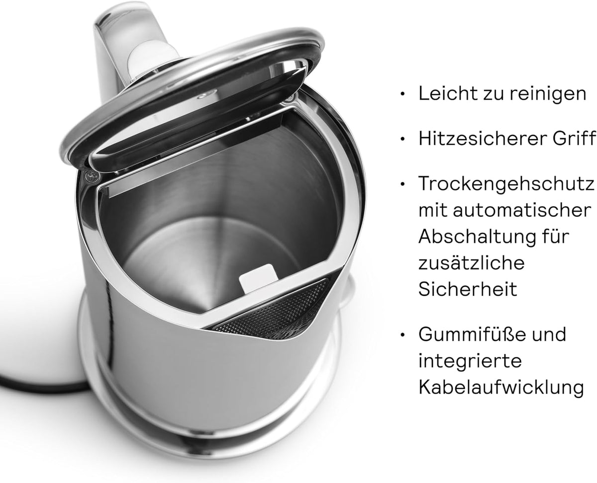 Aarke Wasserkocher aus Edelstahl mit mehreren Temperatureinstellungen, 360° drehbarem Sockel, leisem Kochvorgang und tropffreiem Ausgießer,