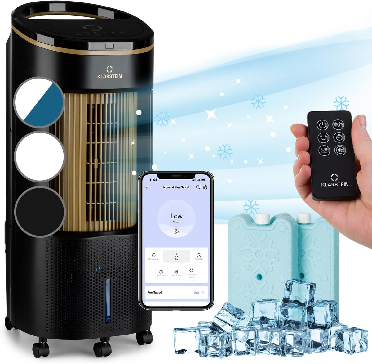 Klarstein Luftkühler mit Wasserkühlung, Leiser 4-in-1 Verdunstungskühler, Luftbefeuchter, Ventilator & Nachtmodus, Mobile Klimageräte Luftkühler 7L,