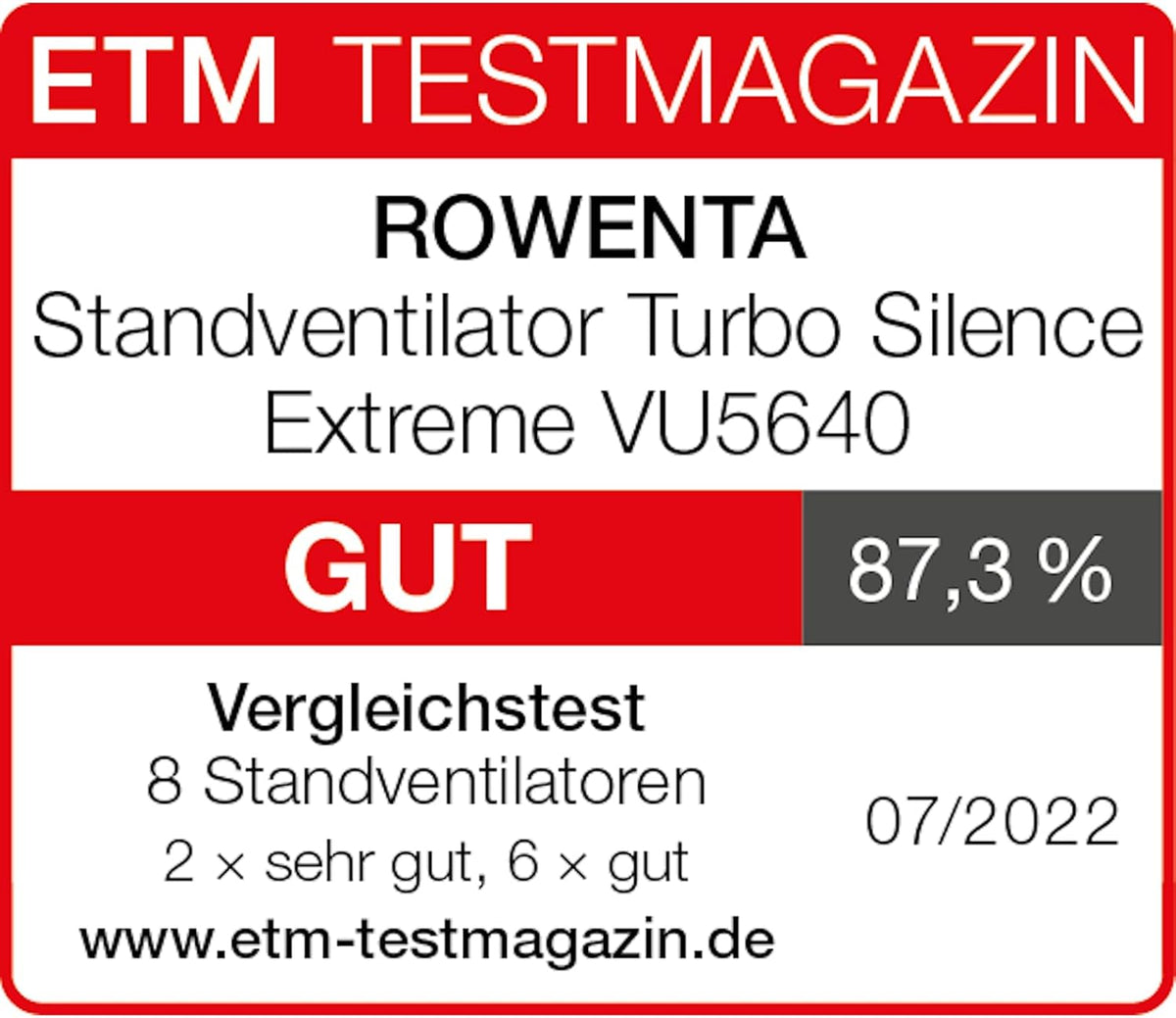 Rowenta Turbo Silence Standventilator, 45 dB(A), 72 m³/min Luftstrom, 4 Geschwindigkeiten, Silent Night & Turbo Boost, 120° Oszillation,