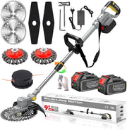 View Akku Rasentrimmer mit Akku und Unkrautbürste 4 in 1 Freischneider mit Unkrautbürste 21V Bürstenloser Freischneider, Elektro Motorsense mit 2 Akku image 2