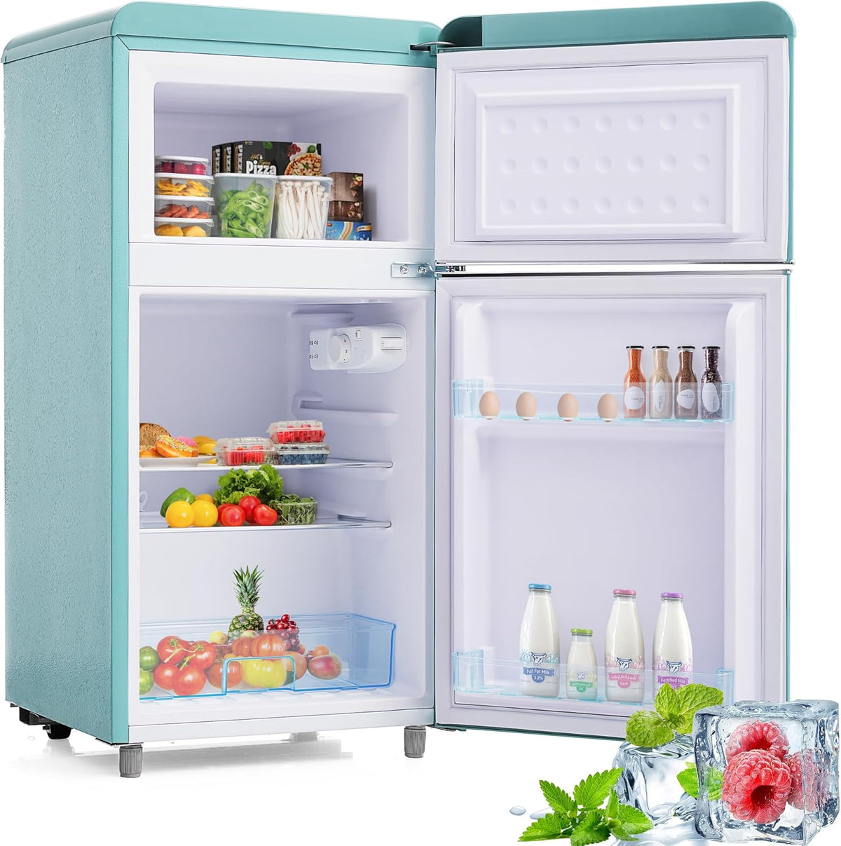 Merax Kühlschrank mit Gefrierfach, Kühl-Gefrierkombination, klein Kühlschrank mit 51L und Gefrierschrank 21L, Leise, LED, Glasablagen, Gemüsefach,