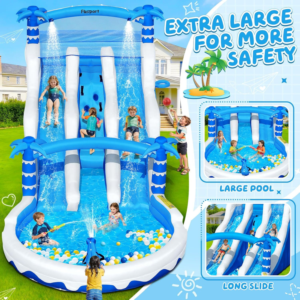 Hüpfburg XXL mit 2 Wasserrutsche für Gewerblichen Erwachsene & Kinder, Aufblasbare Bouncy Castle für Indoor Outdoor mit Gebläse Größe Pool Rutsche