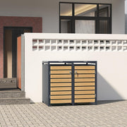 View ESTEXO Mülltonnenbox Mülltonnenverkleidung mit Deckel Aufbewahrungsbox Müllbox Anthrazit mit Holzdekor (2 Türen) image 3