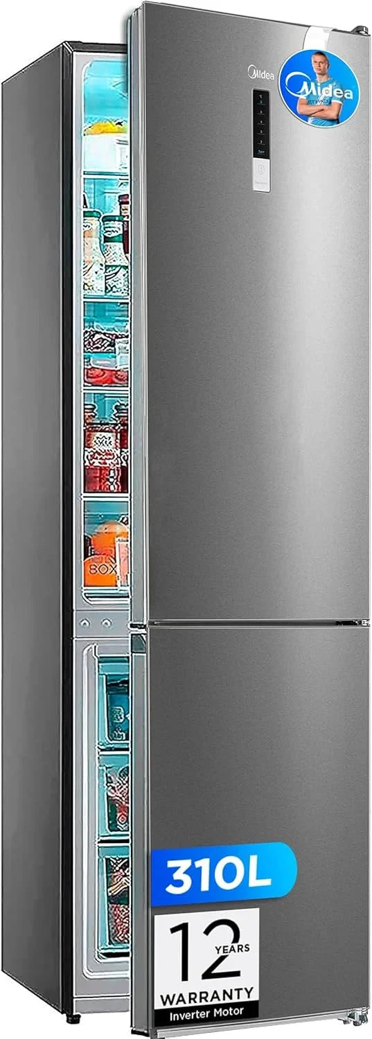 Midea Frigorífico Combi No Frost | 60 cm ancho x 188 alto cm | Inox | Nevera libre instalación 224 L + 86 L Congelador - Refrigerador de bajo consumo