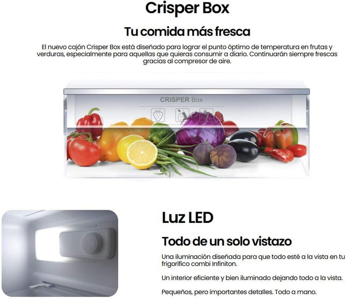 INFINITON Frigorifico Dos Puertas FG-A145B, 200 Litros, 143 cm de Altura, Defrost, LED Interior, E, Diseño con Tirador Integrado, Ancho 55 cm,
