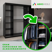 View ABIKSMEBLE Verona 4 200 Bedroom Wardrobe with Three Sliding Doors – Modern Storage Cabinet with Mirror, Coat Rack and Shelves – 200 x 200 x 62 cm – image 4