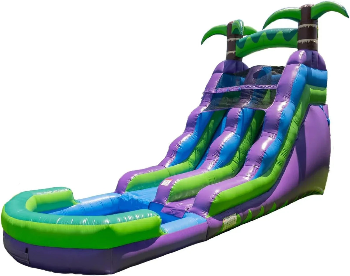 2025 HeroKiddo Resbaladilla Acuática Inflable de Grado Comercial de 16' con Piscina Adjacente para Niños y Adultos (con Ventilador), Uso Mojado y Seco