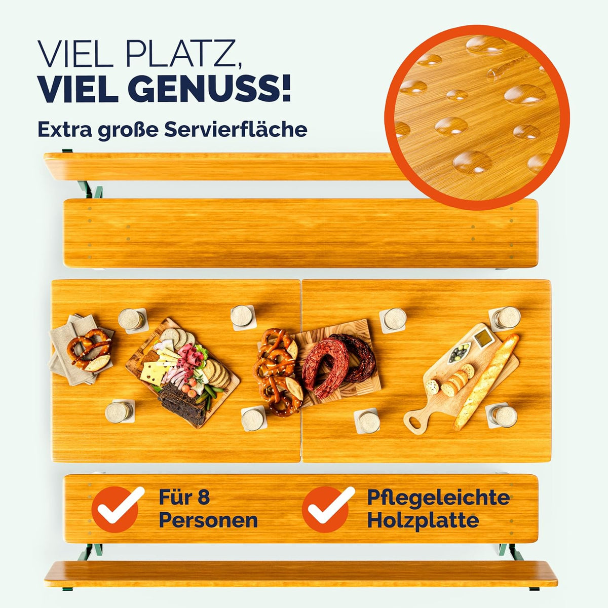 Casaria Bierzeltgarnitur mit Lehne 170 cm Klappbar Stabil 2X Bierbank 1x Breiter Tisch Holz Biertischgarnitur Festzeltgarnitur Biergartengarnitur