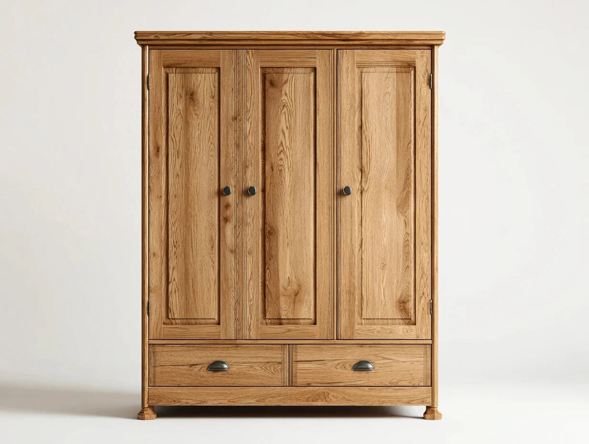 Armarios de tres puertas madera 155x60x185 cm - color natural - estilo clásico almacenamiento
