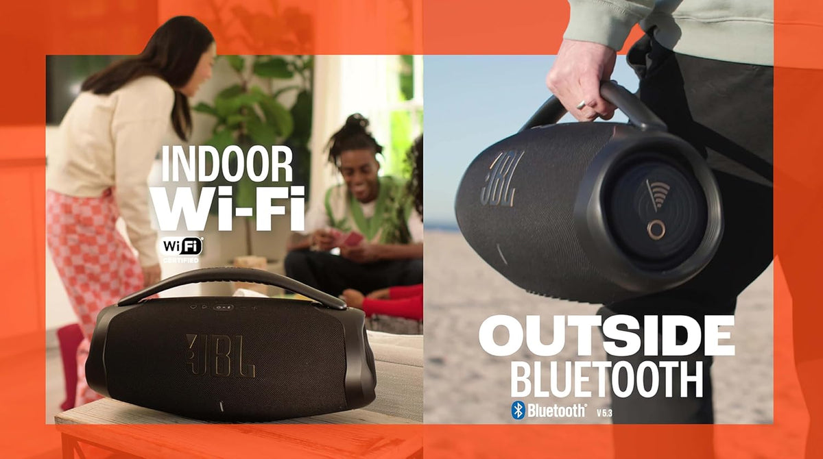 JBL Boombox 3 Wifi – Kabelloser Lautsprecher mit Bluetooth und Wifi – Kompatibel mit der JBL One App – 24 Stunden Wiedergabezeit – Wasser- und