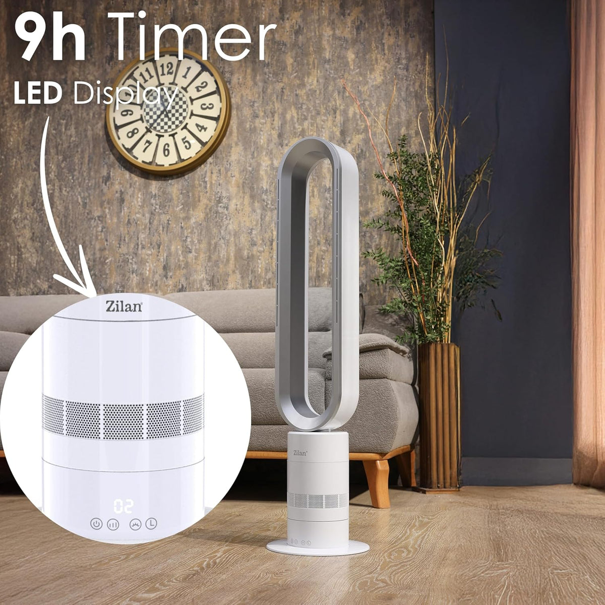 Zilan Turmventilator energiesparender BLDC Motor mit Fernbedienung Ventilator energiesparend oszillierend sehr leise Design Standventilator 10 Stufen