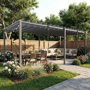 View Outsunny Pérgola de Jardín 3x5,7 m, Cenador de Jardín con Techo de Lamas Ajustable a 90°, Manivela, Estructura de Aluminio, Protección UPF50+, image 6