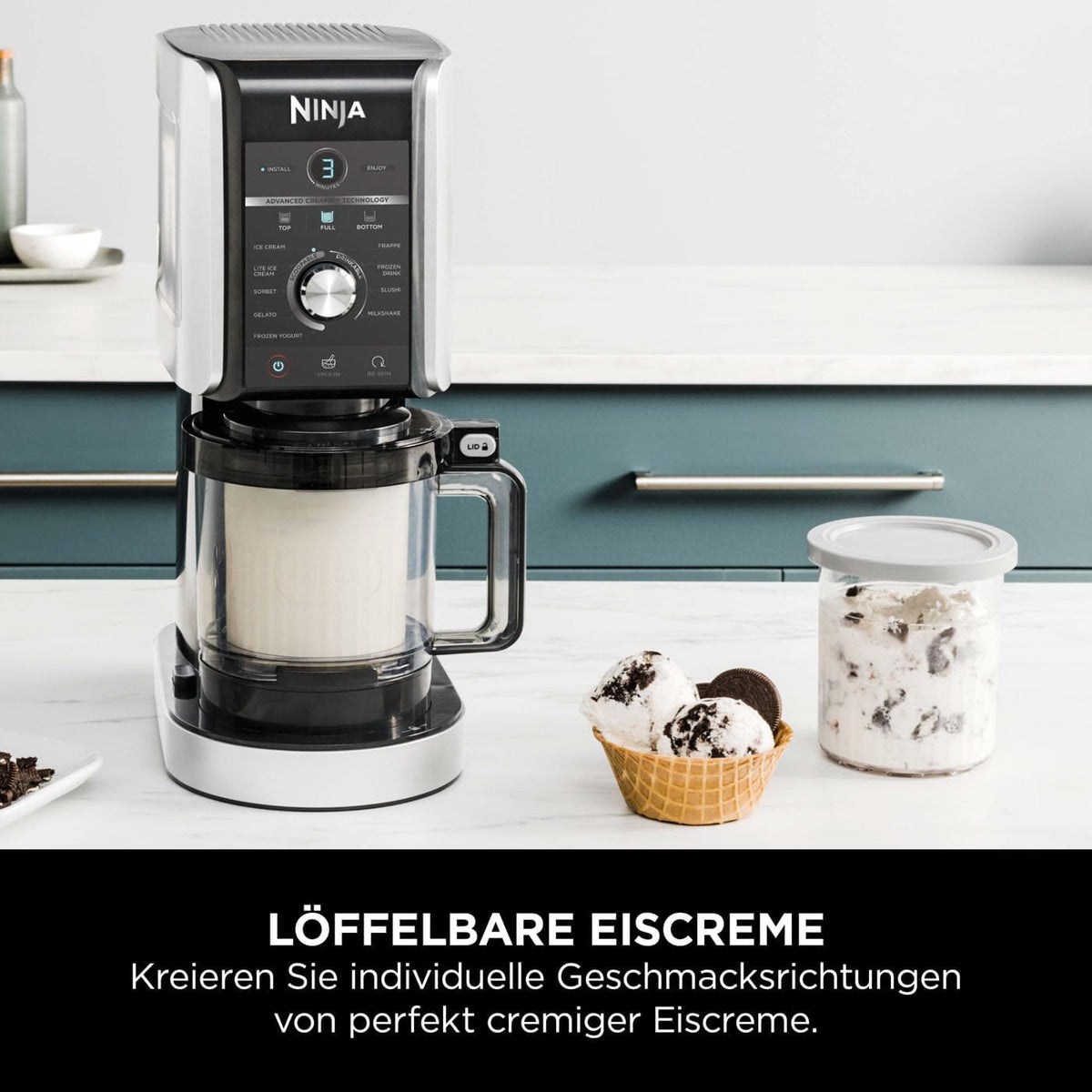 Ninja CREAMi Deluxe Eis-und Eisgetränkmaschine mit 2 Bechern, 10 Funktionen, macht Eiscreme, Gelato, Sorbet, Frozen Yoghurt, Milchshakes, Slushi &
