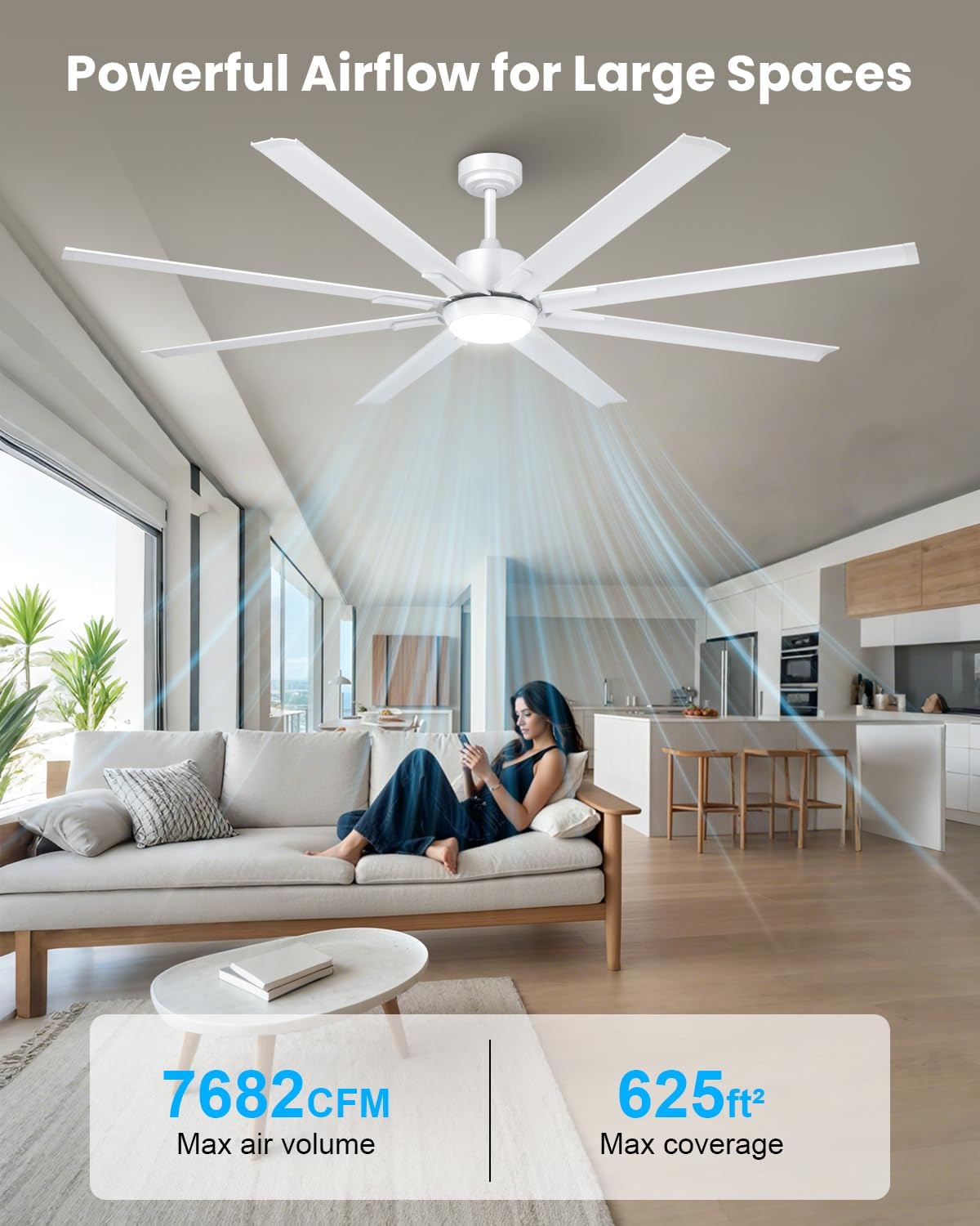 183cm Extra Grande 8 Aspas de Aluminio Ventilador de Techo con Luz y Mando, Silencioso Lampara Ventilador Techo con Reversible Motor DC para Exterior