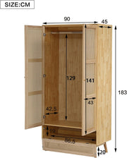 View Soweiz Armario con barra, armario de 2 puertas, dormitorio, red de ratán, sala de estar, con tapa inferior abatible, tableros de partículas+ratán de image 4