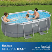 View Bestway Power Steel Frame Pool Set mit Filterpumpe 305 x 200 x 84 cm, grau, oval image 3