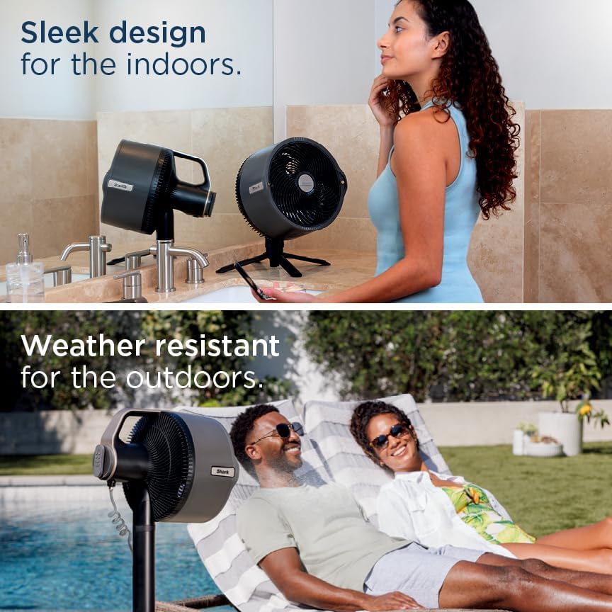 Shark FlexBreeze Pro Nebelventilator – Indoor & Outdoor, Integriertes Nebel, Sockel auf Tischplatte, kabelgebunden oder kabellos, bis zu 24 Stunden