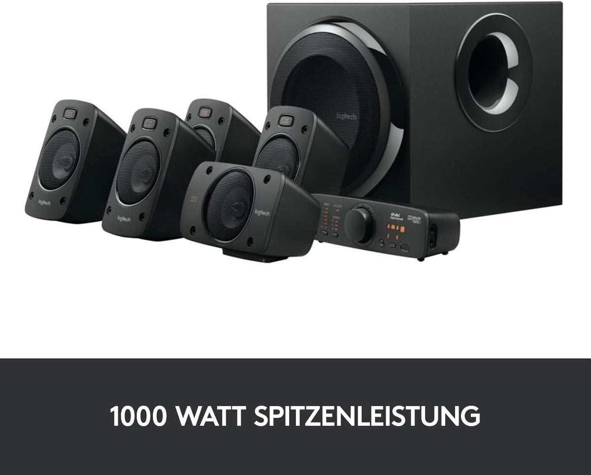 Logitech Z906 5.1 Sound System, Lautsprecher mit 1000 Watt Surround Sound, THX, Mehrere Audio-Eingänge, Fernbedienung, EU Stecker, PC/PS4/Xbox/Stereo-