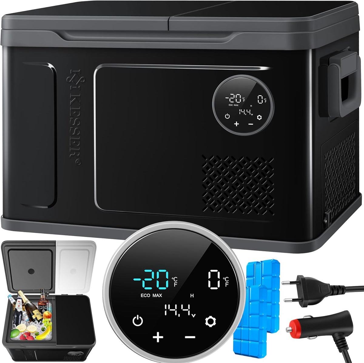 KESSER Kompressor Kühlbox 2in1 Doppelzone Kühl & Gefrierfach elektrische Gefrierbox mit 2x Kühlakkus & LED-Touch-Bedienung | Kühlschrank Kühlung bis -