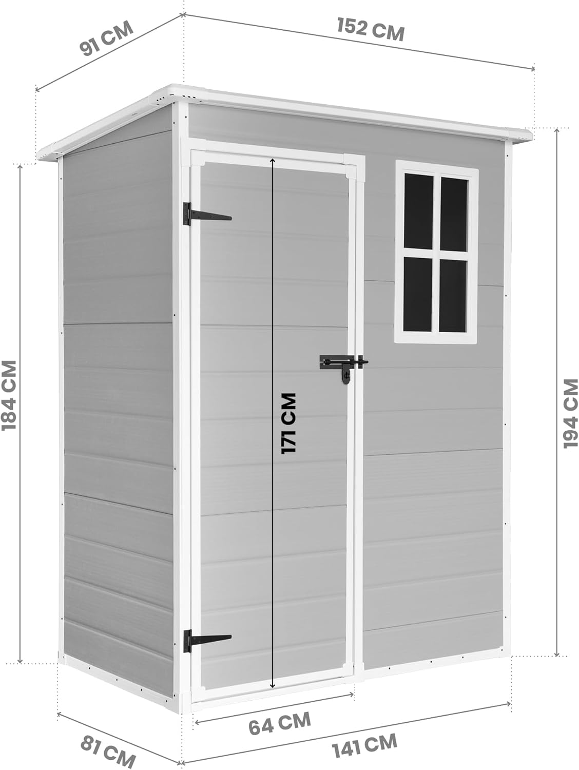 Wasabi - Caseta de Resina Jardín Unit 1.4 – Ventana Luz Natural - Suelo Incluido - Paneles 12mm de Espesor - Gris Blanco - Cobertizo PVC Almacenaje