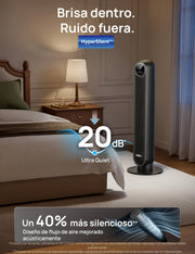 View Dreo 20dB Ventilador de Pie Silencioso, Ventiladores de Torre con Velocidad de 7,6 m/s, 4 Velocidades, Rotación de 90°, Temporizador de 8 Horas, image 3