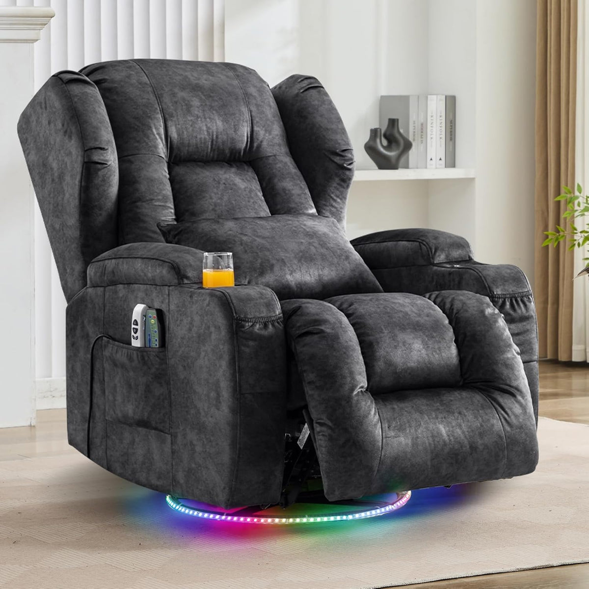 Elektrischer Fernsehsessel Relaxsessel mit Liegefunktion,240°Drehsessel Kinosessel Massagesessel mit Wärmefunktion,TV Sessel Liegesessel fürs