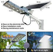 View 450W Solar Street Flood Lights Outdoor Lamp with Remote Control Dusk to Dawn Security Lighting for Yard Garden Gutter Basketball Court Arena Lawn lm image 2