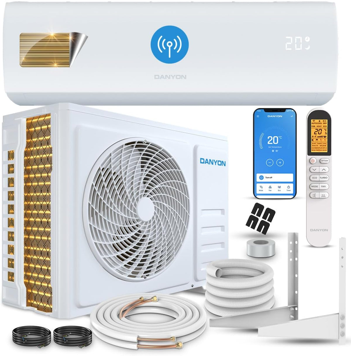 Danyon Klimaanlage Split - 12000 BTU - 3,4 kW, Selbstreinigung, leise, Smart Home, Inverter Klimagerät mit Heizfunktion, Splitgerät vorgefüllt mit R32
