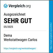 View DEMA Werkstattwagen Carlos – 7 Schubladen, pulverbeschichtet, breite Lenkrollen mit Bremsen, Arbeitsplatte, Zylinderschloss – Robuster Werkzeugwagen image 3